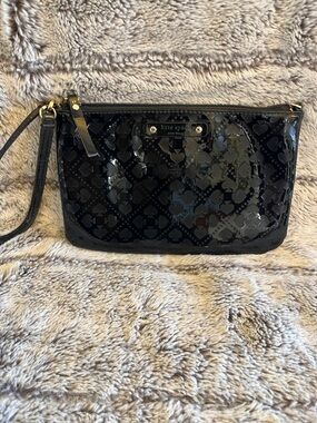 kate spade Black Patent Spade-Embossed Wristlet Clutch